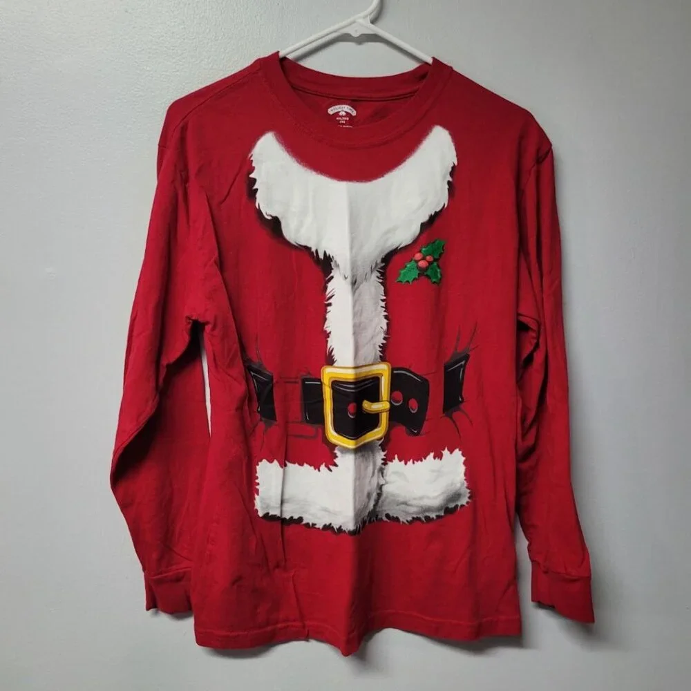 Santa Shirt Christmas Costume Red White Youth XXL Party Long Sleeve‎ Holidays